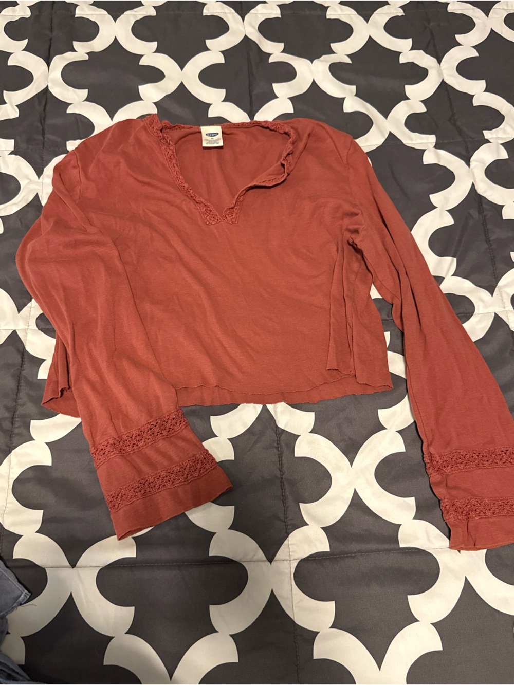 Old Navy Rust Long Sleeve Lace-Trim Tee